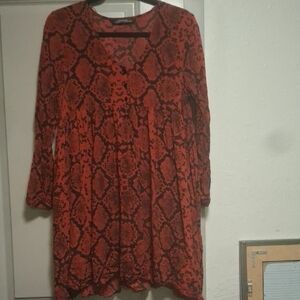 Zara Red and Black Patterned Dress